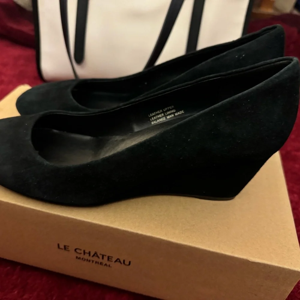 Genuine leather brand new black suede leatherwedge shoes - Picture 5 of 15
